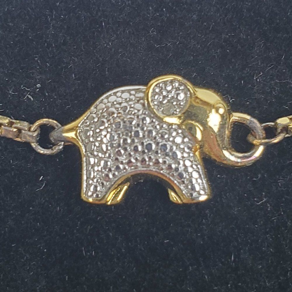 PAJ BR Genuine Diamond Chip Elephant Gold Tone‎ Box Chain Adjustable Bracelet - Picture 4 of 13